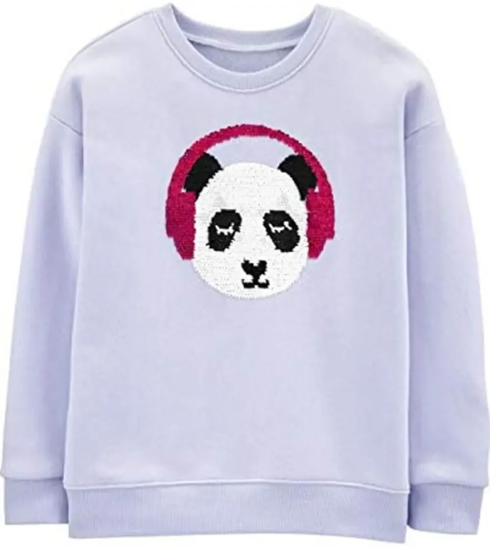 OshKosh B'Gosh Girls Panda Headphones Sequined Sweatshirt Youth Size 4